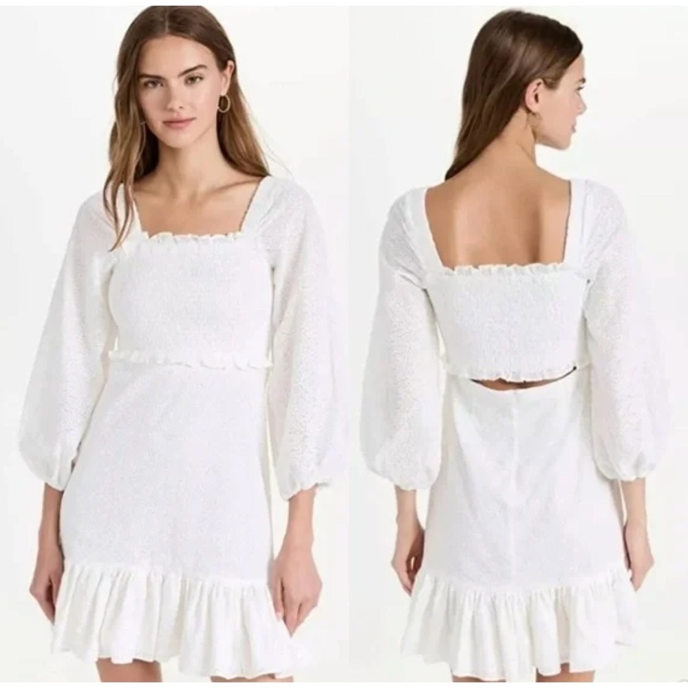Veronica‎ Beard NEW Denise Dress Sz 4 White Eyelet Cotton Smocked Mini Sun Dress